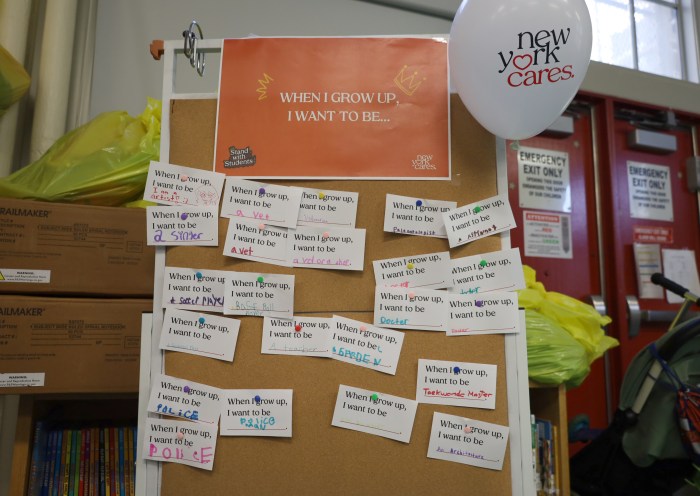 New York Cares hosts back to school backpack giveaway at P.S. 171 3 A vision board of what the students at P.S. 171 hope to accomplish in their future.