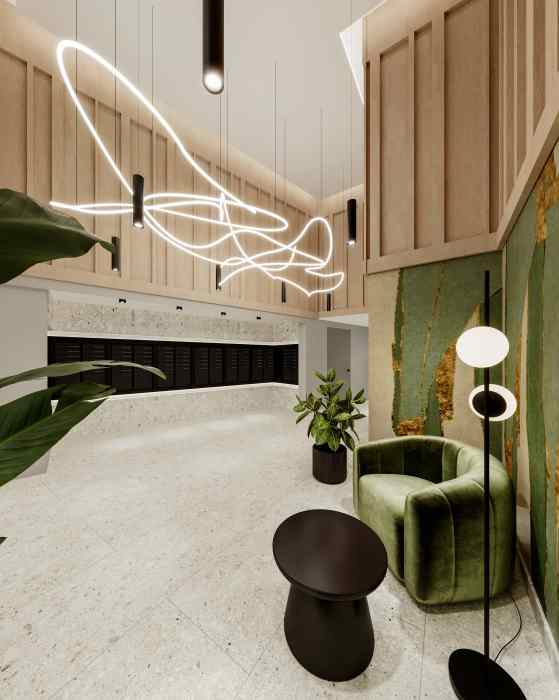 Affordable housing lottery at Staten Island's new 'Water's Edge' development offers studio apartments starting at $2,395 a month 2 rendering inside affordable housing in NYC showing a couch and coffee table