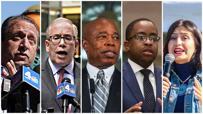 Mayor Adams' 2025 challengers continue to show fundraising mettle, latest filings show 4 City Comptroller Brad Lander (far left), former City Comptroller Scott Stringer, Mayor Eric Adams, State Sen. Zellnor Myrie and State Sen. Jessica Ramos.