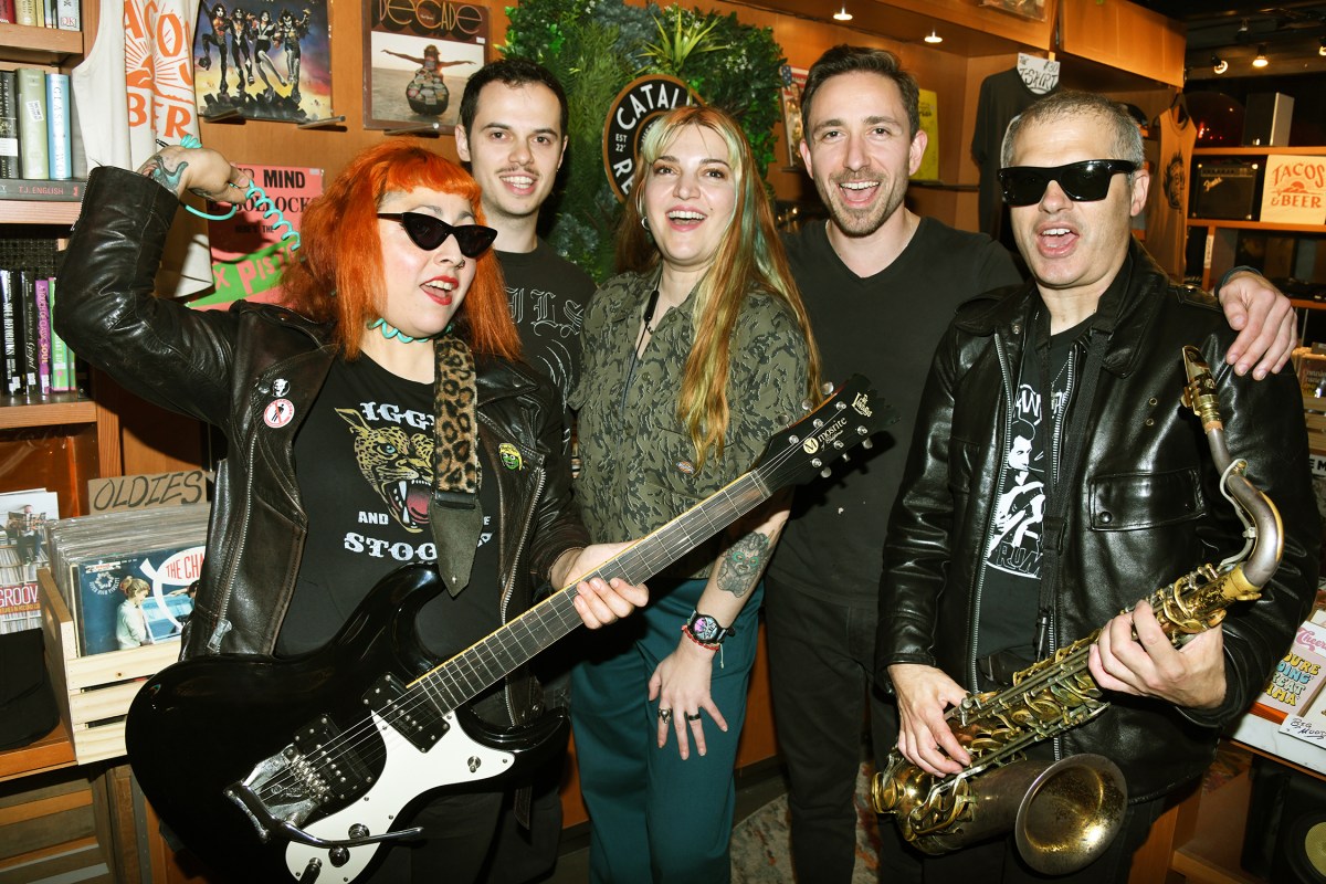 At Catalyst : L-R: Sheri Corleone (Sleaze Generator), Julian Ireland and Mica (8 Ball Radio ) , Gary Gaurinaello, Ben Jaffe