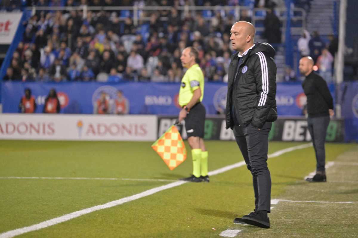 New York City FC head coach Nick Cushing looks on in the first half against the CF Montreal at Stade Saputo.