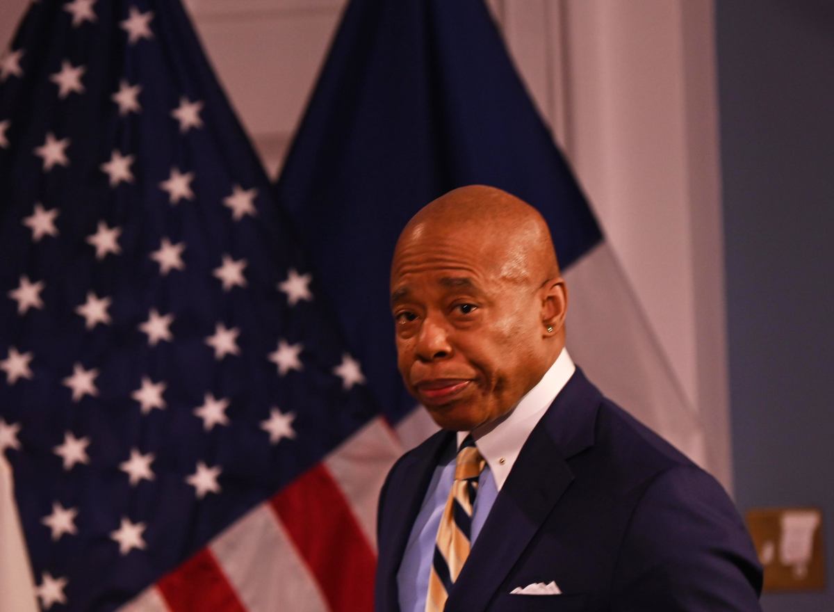 Mayor Eric Adams arrives after speaking with Border Czar Tom Homan.