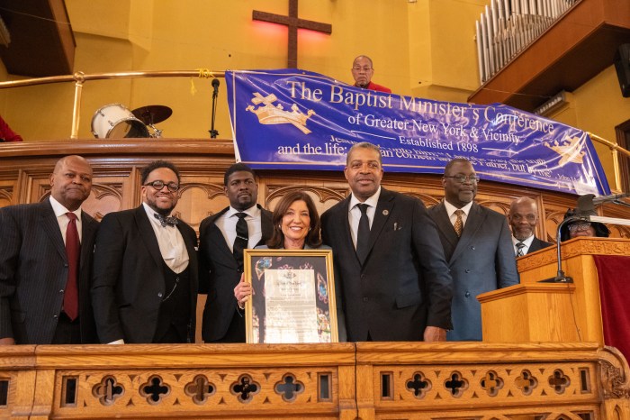 'Continue the march forward,' Hochul tells Harlem faithful during MLK Day commemoration 2 Members of Baptist Ministers Conference pose with Governor Hochul.