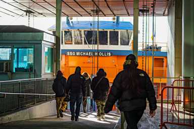 Commuters at the Staten Island Ferry amid congestion pricing