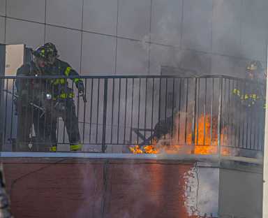 Seven firefighters injured in Chinatown as two-alarm fire rips through homeless shelter 2 Firefighters in Chinatown battle flames