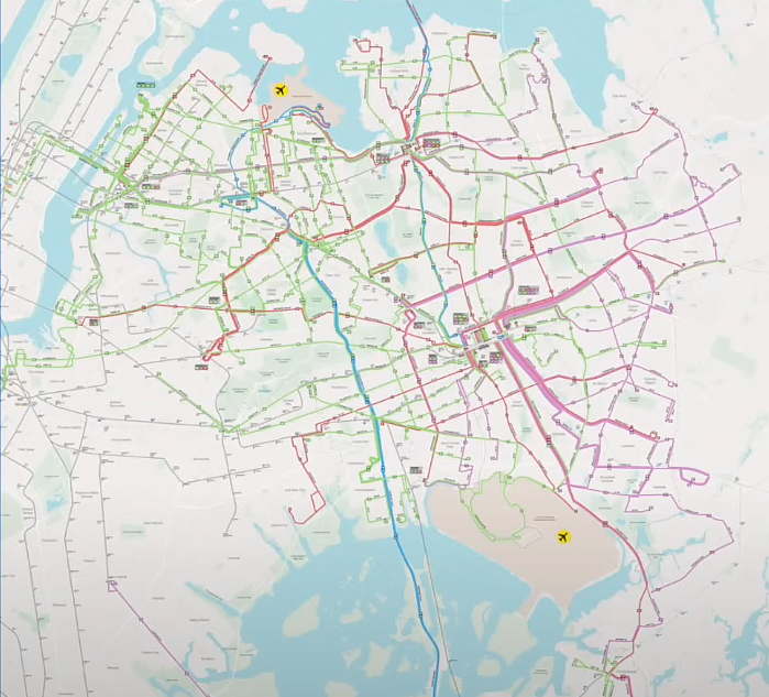 map of Queens showing rush routes and other bus lines