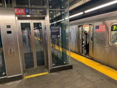 Elevator in accessible subway station in Queens