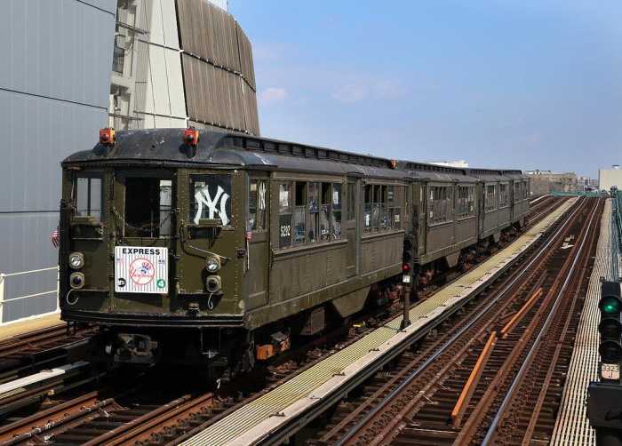 Yankees home opener vs. the Brewers: How to get there by public transit 5 vintage train outside with a Yankees logo
