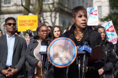 City Council Speaker Adrienne Adams speaks about mayor's ICE order for Rikers Island