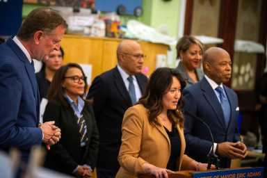 NYC Schools Chancellor Melissa Aviles-Ramos with Mayor Adams announcing additional early childhood funding