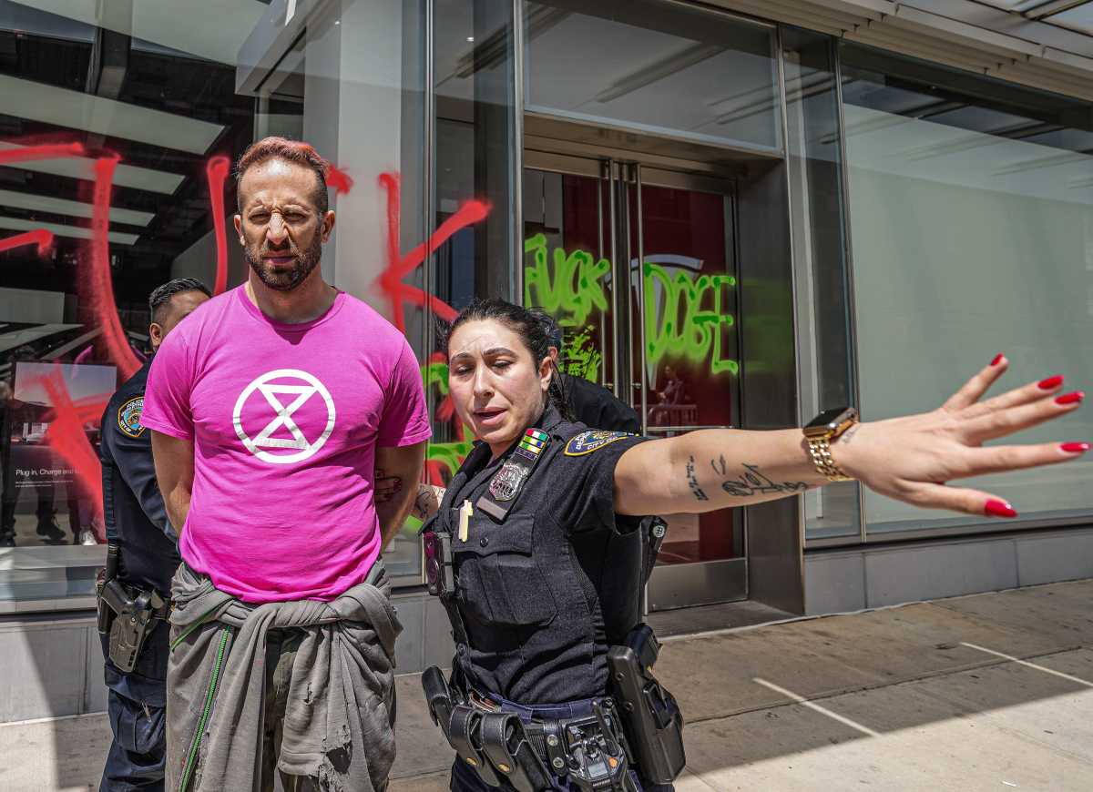 Cop arrests vandal who vandalized Manhattan Tesla dealership