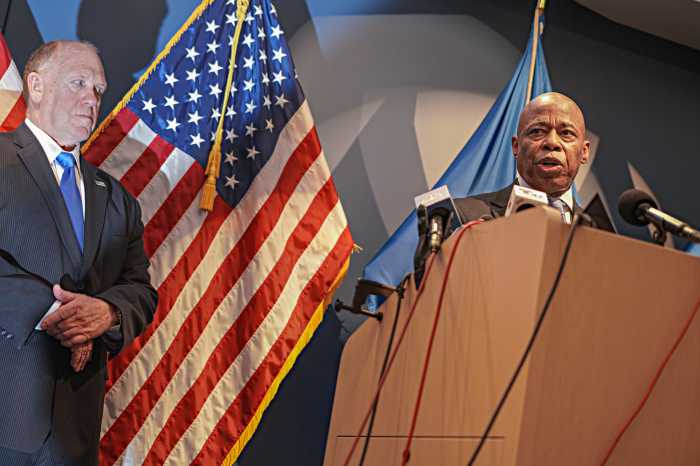 Mayor Adams and Trump border czar Homan at street gang bust announcement