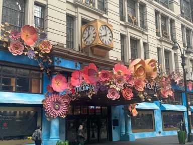 The exterior of Macy's Herald Square decorated for the annual Flower Show