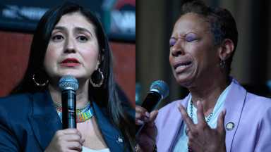 State Sen. Jessica Ramos (left) and City Council Speaker Adrienne Adams. Thursday, April 3, 2025.