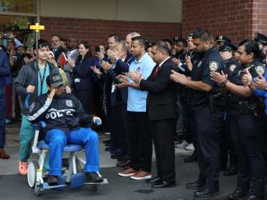 NYPD officers in th Bronx in front of a hospital
