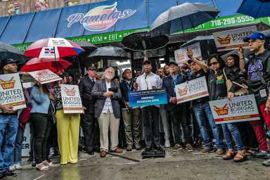 Mayor Adams and bodega workers speak about panic buttons