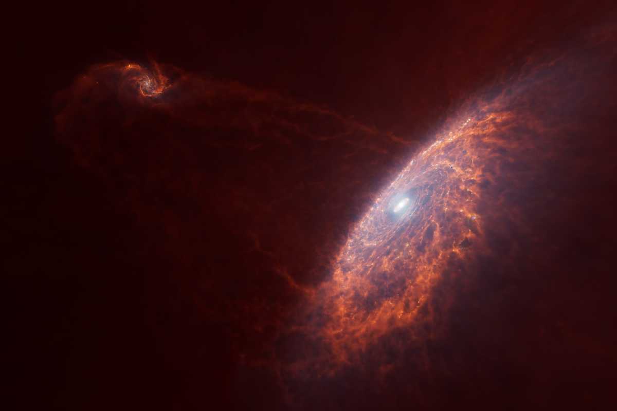 A visualization of the Milky Way’s collision with the Sagittarius dwarf galaxy—which has been
ongoing for several billion years—is shown for the first time in Encounters in the Milky Way using
computer models simulating multiple close passes.