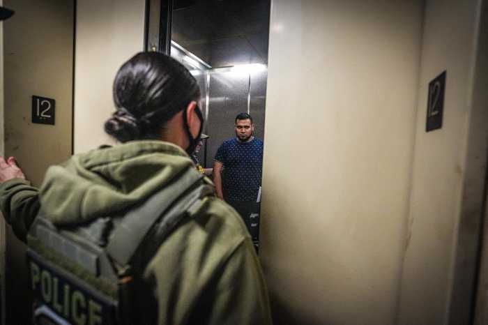 Gone in 30 seconds: Frantic scenes in Lower Manhattan as ICE agents apprehend immigrants attending court hearings 11 Immigrant in elevator after being arrested by ICE agents in Lower Manhattan court