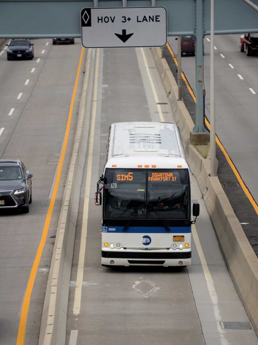 Express bus traveling on Staten Island