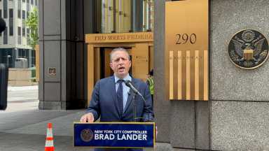 'Arbitrary cruelty': Lander slams ICE court house detentions, observes immigration hearings 47 City Comptroller Brad Lander speaking at podium