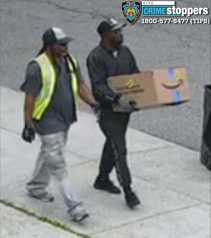 Suspected Queens home invaders carrying Amazon box