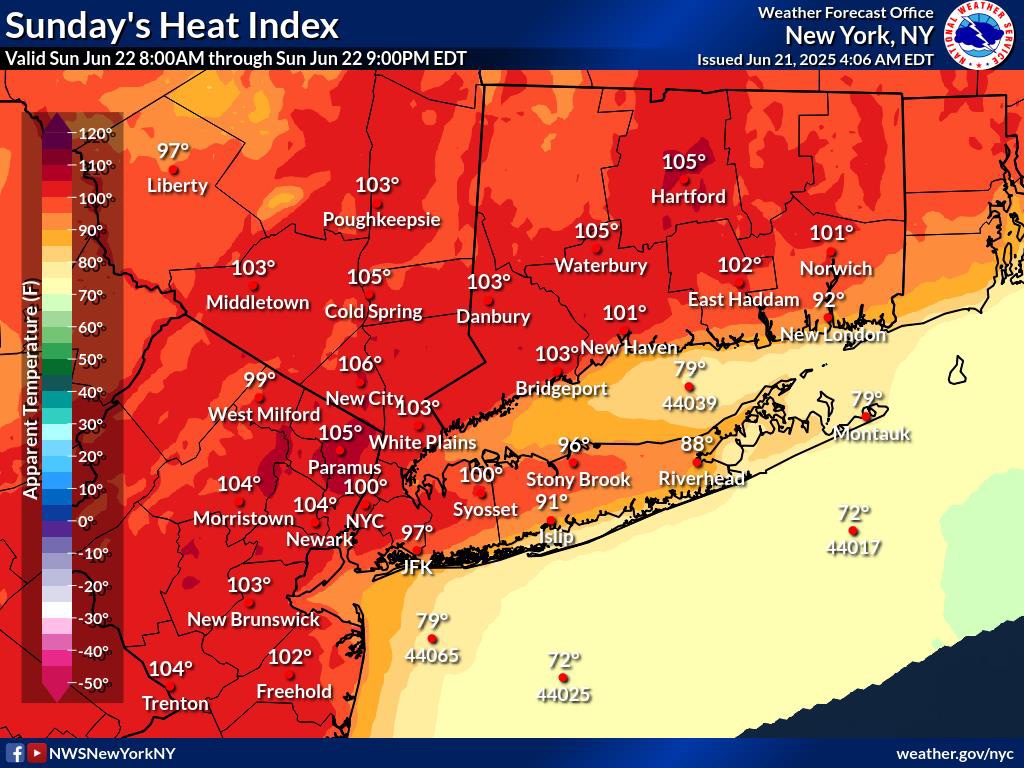 Extreme heat warning in NYC: How to stay cool during the upcoming heat wave 2 Extreme heat map for NYC on Sunday, June 22, 2025
