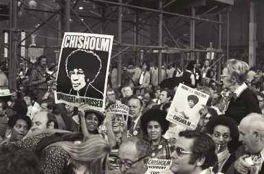 Supporters cheer while Shirley Chisholm addresses the Democratic National Convention.