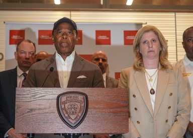 Mayor Eric Adams and Police Commissioner Jessica Tisch address the press on July 28, 2025 about the Midtown mass shooting.