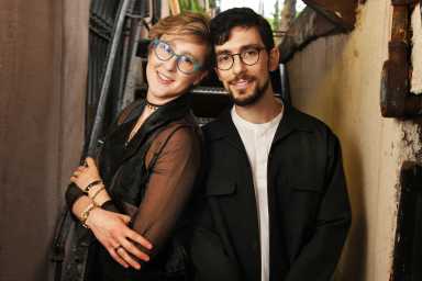 Musical and life partners Kelly Green and Luca Soul Rosenfeld before their gig at Mezzrow in the West Village