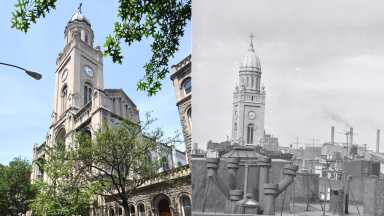 Efforts to preserve historic East Village church ramp up as advocates put pressure on city 14 A modern photo of the Holy Redeemer Church next to an old, black and white photo.