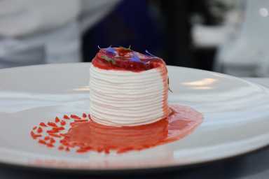 First-ever North America Pastry Championship debuts at 2025 Fancy Food Show in NYC 34 The Academie Culinaire de France hosted their first-ever North America Pastry Competition at the 69th annual Specialty Food Association Summer Fancy Food Show at Jacob Javits Center late last month. Pictured is one dessert from three categories. A vegan meringue filled with rhubarb, strawberry and lemon balm, courtesy Nicolas Parsy and Paul Peyrat.