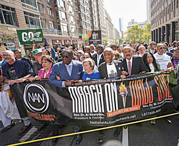 Reverend Al Sharpton leads big crowd during March on Wall Street in support of DEI programs