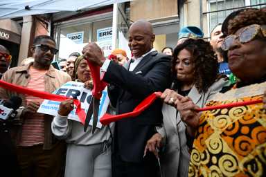 NYC Mayor's Race: Eric Adams opens Harlem campaign office amid ballot-line dispute with election officials 13 Mayor Eric Adams cuts the ribbon at his new Harlem campaign office at 102 West 124th Street on Wednesday
