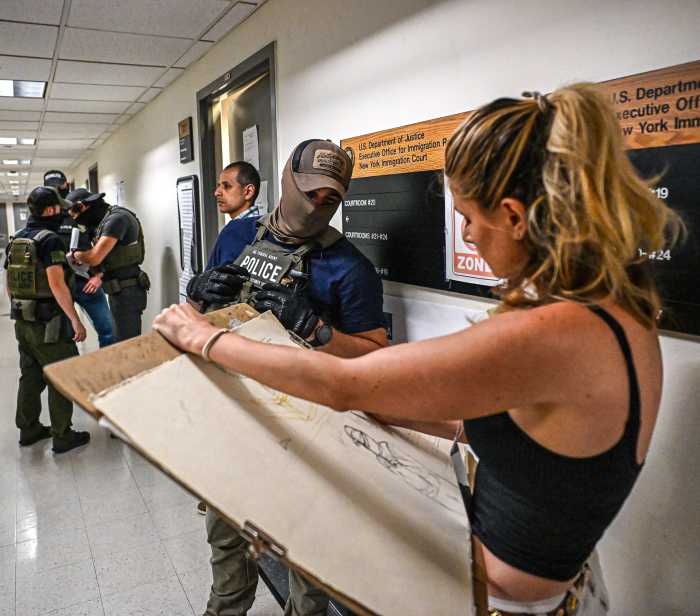 The art of bearing witness: How one sketch artist is capturing the ICE arrests in NYC immigration court 6 sketch artist in ICE immigration court draws ICE agent