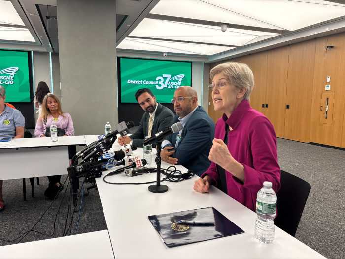 NYC Mayor's Race: Elizabeth Warren campaigns with Mamdani in NYC, calling for universal childcare at DC37 union headquarters 4 (left to right) Zohran Mamdani, DC37 Executive Director Henry Garrido, and Senator Elizabeth Warren