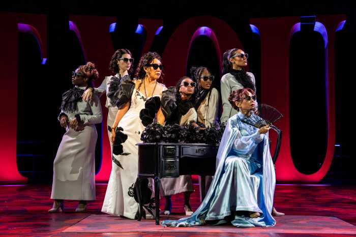 amBroadway: ‘Twelfth Night’ a starry night at refurbished Delacorte Theatre 2 Daphne Rubin-Vega (seated), Sandra Oh (center back), and members of the ensemble in the Free Shakespeare in the Park production of 'Twelfth Night.'