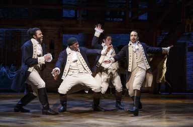 Daveed Diggs, Okieriete Onaodowan, Anthony Ramos, and Lin-Manuel Miranda in Hamilton