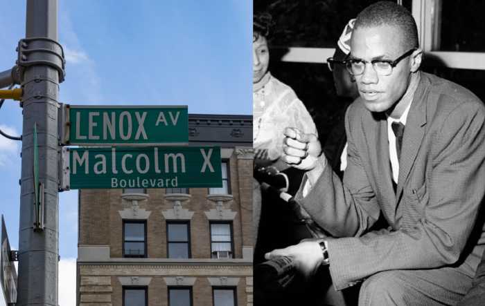 Giants of Harlem history honored for their legacies at this year's Harlem Week 3 Malcolm x photo near street sign bearing his name in Harlem